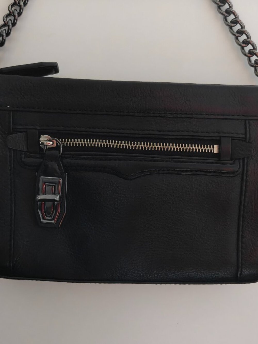 Rebecca Minkoff Mini Crosby Black Leather Gunmetal Crossbody Bag w/ Chain Strap